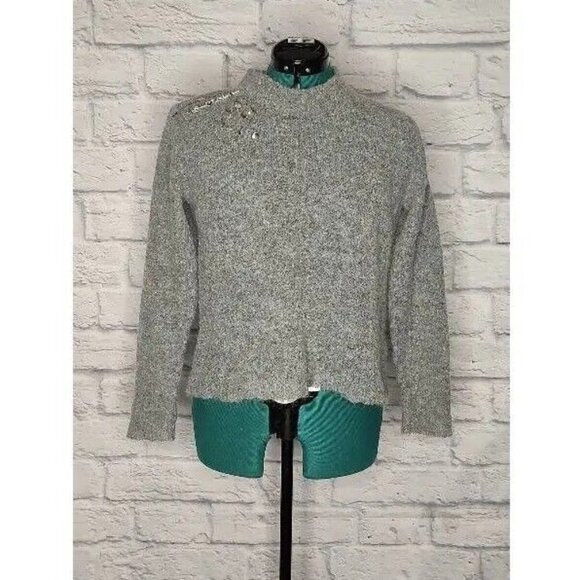 KOLOR Knits Womens Pullover Sweater Gray Heathered Long Sleeve Beads Crew Neck M - Picture 1 of 7